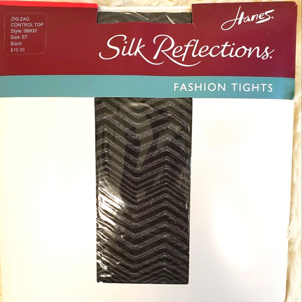 HANES 2 Pairs of Black Patterned Silk Reflections Sheer Fashion Tights--NWT--EF - Picture 2 of 9